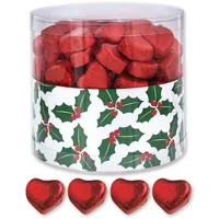 Günthart 150 Stück rote Schokoladen Herzen mit Nougatfüllung, Nougatcreme gefüllt,| Schokoladenherzen rot Ilexblätter, Give away, rote Herzen aus Schokolade, (1,2 kg)