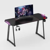 eXcape Gaming Tisch A14 mit LED Beleuchtung 140cm (+10cm Extensions) - Beine in A-Form Carbon-Optik, Schreibtisch Gaming-Getränkehalter, Kopfhörerhalte -PC Tisch Gamer Desk, Größe:140cmx60cm