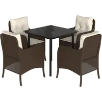 VidaXL 5-tlg. Garten-Essgruppe mit Kissen Braun Poly Rattan