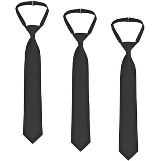 DESERMO verstellbare Krawatte OHNE BINDEN, Knoten vorgebunden mit Gummizug I Schlips schwarz (3er Pack)