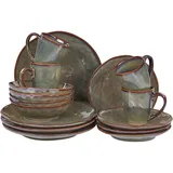 Beliani Retro Tafelservice 16-tlg. für 4 Personen grün/braun