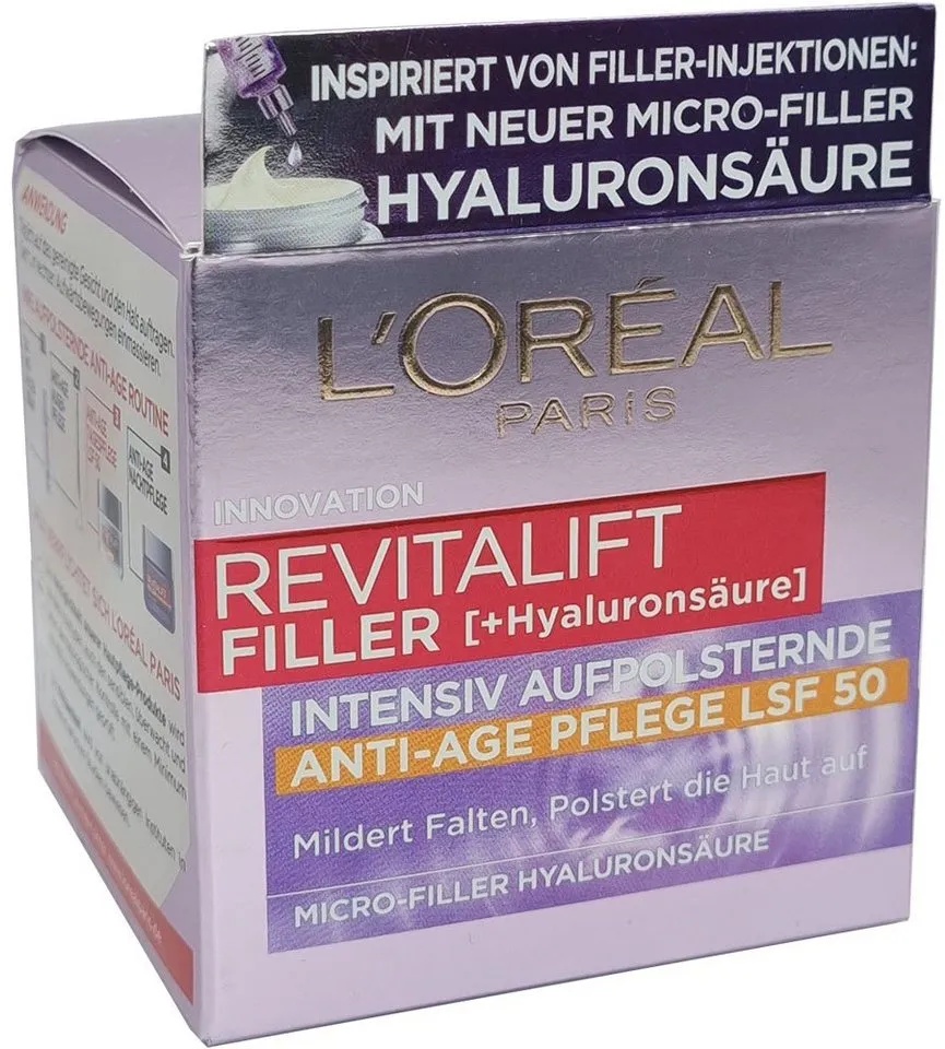 L'ORÉAL PARIS Anti-Aging-Creme Revitalift Filler + Hyaluronsäure Aufpolsternde Anit-Age Pflege LSF 50 50ml