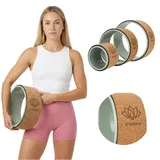 Trexo XTREXOKraj 3-in-1 Yoga Rad Set für Rücken & Dehnung – Yogarad – Naturkork & PP – 32/26/16 cm Olivgrün – für Yoga, Pilates & Anfänger