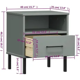 vidaXL Nachttisch OSLO mit Metallbeinen Grau Massivholz Kiefer