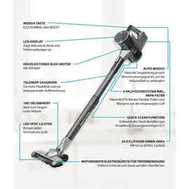 Genius Invictus X6 Ultra Akku Handstaubsauger 16 tlg, Smart Staubsauger mit Staubsensor, 450 Watt, 4 Fach HEPA Filtersystem