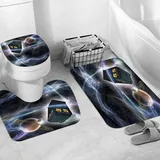 JIFOME Badteppich 3 Stück Weiche saugfähige Badematten,Doctor Who Tardis Dans Sternenhimmel-Fantasie-Hintergrund,rutschfeste Badematte Teppiche & Toilettendeckelabdeckung Set Waschbar