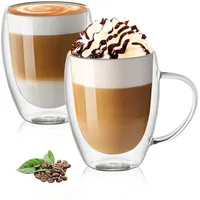 Vicloon Doppelwandige Kaffeegläser 350ml,2 Stück Latte Macchiato Gläser Set mit Griff,Doppelwandiges Thermoglas für Cappuccino,Latte,Tee,Kaffee,Milch,Saft,Bier