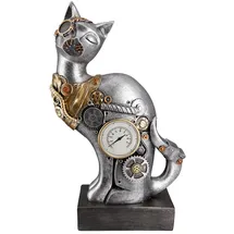 Casablanca modernes Design Casablanca Deko Tier Figur Skulptur Katze - Steampunk Design - Deko Wohnzimmer Geschenk Geburtstagsgeschenk - Farben: Silber Kupfer - Höhe 30 cm