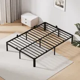 Auralum Max Bettgestell Aus Metall, Doppelbett Bettrahmen 140 X 200 Cm, Metallbett Mit Robust Lattenrost Und Stauraum 32cm, Geräuscharm, Schwarz