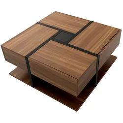 Merax Hochglanz-Couchtisch, Tisch mit 4 Schubladen, einzigartige Farbabstimmung und Liniendesign, Stauraum unten, braun