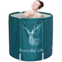 Sinbide Faltbare Badewanne, Erwachsene 70x65cm Round Klappbare Badewanne, Tragbare Badewanne für Spa, für Kinder und Erwachsene, Ermüdungserleichterung(grün)
