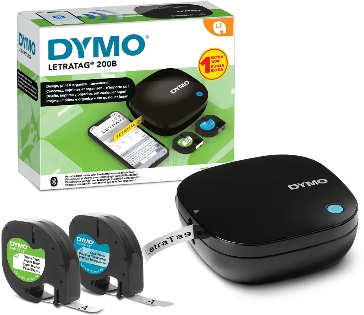 DYMO LetraTag 200B-Beschriftungsgerät mit Bluetooth | kompakter Etikettendrucker | verbindet sich über Wireless Bluetooth-Technologie mit iOS und Android | inklusive 2 x Schriftband
