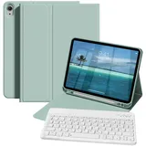 ZOPSGYU Hülle mit Tastatur für iPad A16 11. Generation/iPad 10. Generation (2025/2022, 11/10,9 Zoll) mit Stifthalter, Magnetische Anti-Detach Tastatur Hülle mit QWERTZ Layout Keyboard, Grün