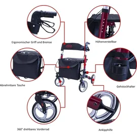 Antar Leichtgewicht Aluminium Rollator rot mit Transporttasche
