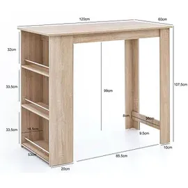 Wohnling Stehtisch braun 120,0 x 60,0 x 107,0 cm