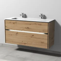 Sanipa Twiga Keramik-Doppelwaschtisch Design 120 cm, 2 Auszüge, inkl. LED-Beleuchtung SL25378, Badmöbel,