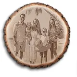 Personalisierte Baumscheibe mit Fotogravur, Größen wählbar, Ihr eigenes Bild in Holz eingebrannt, massives Fotogeschenk aus 2,5cm dicken Erlenholz mit Rinde, Standfüße optional
