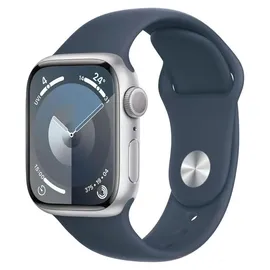 Apple Watch Series 9 GPS 45 mm Aluminiumgehäuse silber, Sportarmband sturmblau M/L