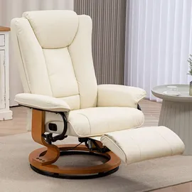 Homcom Relaxsessel Drehbar Fernsehsessel mit Liegefunktion, Fußstütze, Cremeweiß