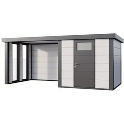 Telluria Metallgerätehaus Classico 2424 mit Lounge Anbau inkl. 2 Fenster weiß Lounge-Anbau links