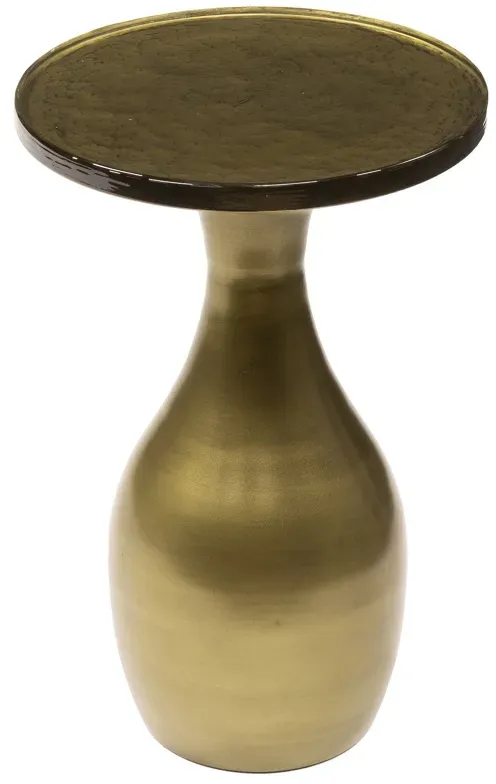 Beistelltisch Klidun Tropfen, Glas und Metall, modern, Antikgold, Größe S, handgefertigt