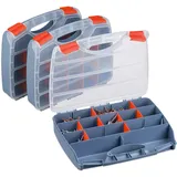 Relaxdays Sortierbox 3er Set grau-rot 6x32x26 cm