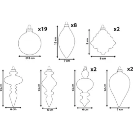 Beliani Weihnachtskugel 35er Set Glas grau