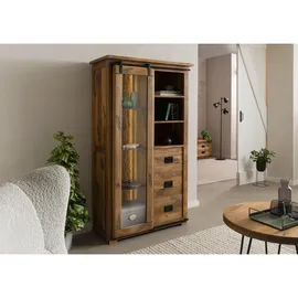 MASSIVMOEBEL24.DE Vitrine Mango 100 x 45 x 175 cm Natur