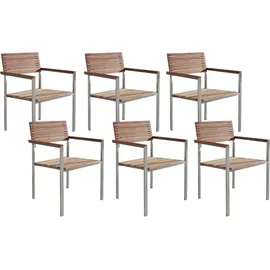 Beliani Gartenstuhl 6er Set 56 x 53 x 86 cm hellbraun/silber