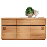 Lomadox Sideboard WINCHESTER-69, Kommode Wohnzimmerschrank 175 cm Buche massiv geölt Hirnholz-Detail braun