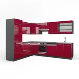 Vicco Fame-Line Eckküche Bordeaux Hochglanz/Anthrazit 227 x 60 cm ohne Arbeitsplatte