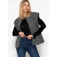 SASSYCLASSY Kurzweste Ärmellose Weste mit Wollstruktur für Damen Cozy Weste im offenem kastigen Schnitt mit Wollstruktur grau M