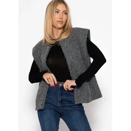 SASSYCLASSY Kurzweste Ärmellose Weste mit Wollstruktur für Damen Cozy Weste im offenem kastigen Schnitt mit Wollstruktur grau M