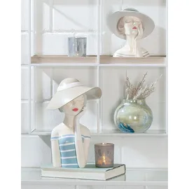 Gilde Figur Lady mit Hut rote Lippen - Dekoration Badezimmer Wohnzimmr - Höhe 18 cm - weiß Creme