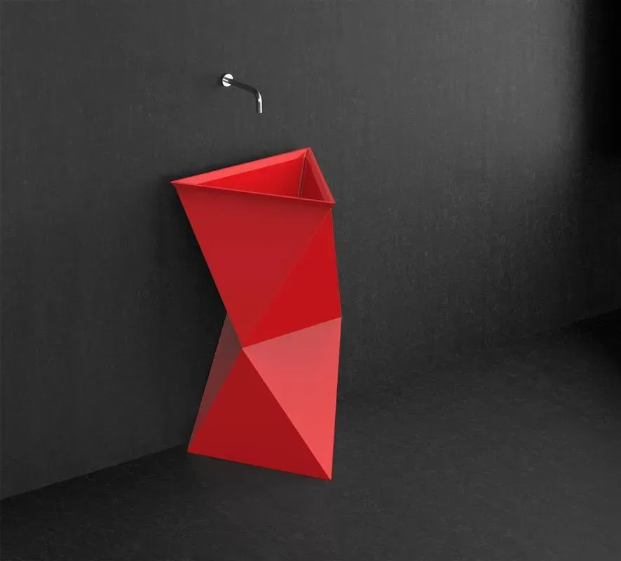 Glassdesign SPAZIO Säulenwaschtisch   VetroFreddo mit AntiScratch - Ferrari Rot