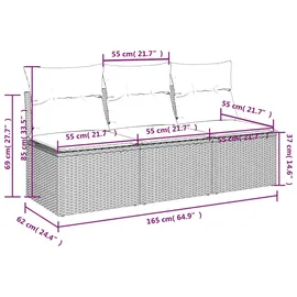 vidaXL Gartensofa mit Kissen 3-Sitzer Braun Poly Rattan