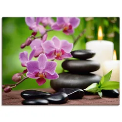 Wandbild ARTLAND "Zen Basaltsteine und Bambus auf Holz", pink (farbe bild(er): pink), B:80cm H:60cm, Bilder, als Alubild, Outdoorbild, Leinwandbild, Poster, Wandaufkleber