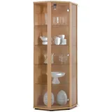 K-Möbel Eckvitrine in Buche Dekor (176x56,5x56,5 cm) mit 4 Glasböden & LED - Modellauto Vitrine Buche - Vitrinenschrank Buche - Sammlervitrine