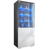 Vladon Vitrine, Weiß Hochglanz, 50x122.5x34.5 cm, Wohnzimmer, Wohnwände, Vitrinenschränke