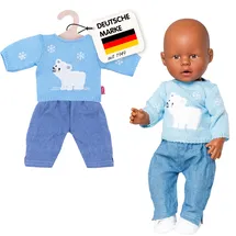 Heless 2934 - Bekleidungs-Set für Puppen, 2 teilig, Pullover Eisbär mit Jeans, hellblau, Größe 35 - 45 cm