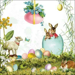 20 Servietten Papier 33x33cm 3-lagig - hochwertige Einweg Papierservietten mit Osterhasen & Ostereiern für Ostern Frühling Tischdeko Feier