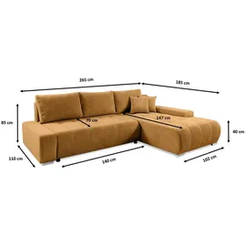 Fun Möbel Ecksofa Sofa mit Schlaffunktion VOGAR Stoff Poso Dunkelgrau Ottomane Links - Grau