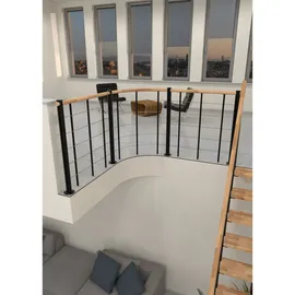 Minka Brüstungsgeländer mit Untergurten und Holz-Handlauf rund Buche Schwarz 120cm