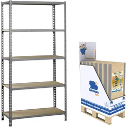 SimonRack Minipromobox mit 9 schraubenlosen Metallböden Maderclick 5 grau/Holzböden 2000x1000x500 mm