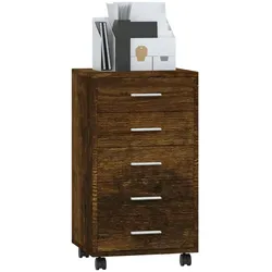 vidaXL Schubladenschrank mit Rollen Räuchereiche Holzwerkstoff