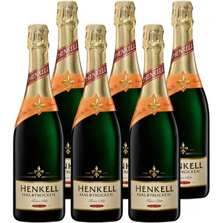 Henkell Sekt Halbtrocken (6 x 0,75 l) - Angenehm milder Sektgenuss, feinperlig, fruchtig, frisch, Cuvée aus klassischen Rebsorten wie Chardonnay, VEGAN