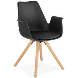 Kadima Design Küchenstuhl Objektmöbel Modern | Kunststoff & Buchenholz Gepolstert | Schwarz-Beige | Max. Belastbarkeit 100kg | LUXARO Kollektion