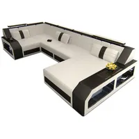 Sofa Dreams Wohnlandschaft, Weiß, Schwarz, Leder, Freiform, 380x86x197 cm, Wohnzimmer, Sofas & Couches, Wohnlandschaften, Wohnlandschaften in U-Form