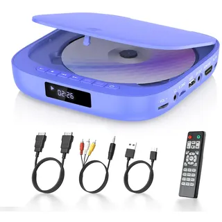 Desobry Mini DVD Player, DVD Player für Fernseher TV 1080P Region Free mit HDMI/RCA-Kabel und Fernsteuerung, CD/DV-Plyaer Unterstützung USB/TF Karte Eingang, Breakpoint-Speicher