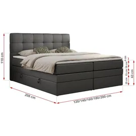 MKS Meble Boxspringbett mit Bettkasten ¦ grau ¦ Maße (cm): B: 200 H: 110
